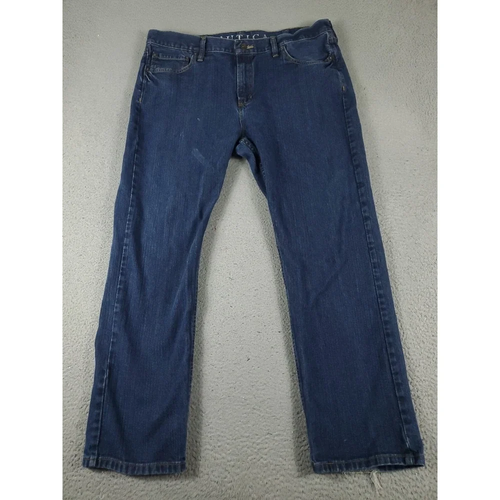 Nautica Jeans Mens Size 38x30 Blue Straight Leg Denim Pants *